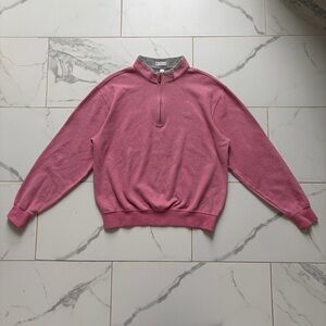 Peter Millar 1/4 Quarter Zip Sweater Size L Pink Grey Carmel Country Club
